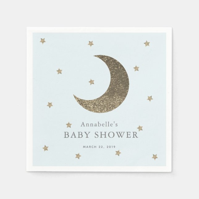 Serviette En Papier Lune & Étoiles Baby shower bleu Papier serviettes (Devant)