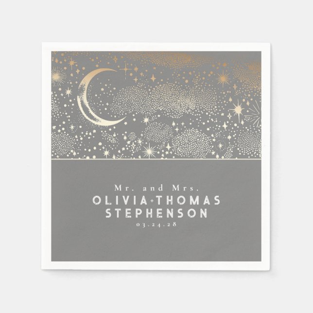 Serviette En Papier Lune Étoiles Ciel nocturne Mystique Romantique (Devant)