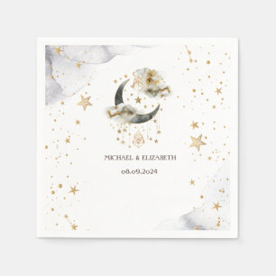 Serviette En Papier Lune étoiles or céleste 