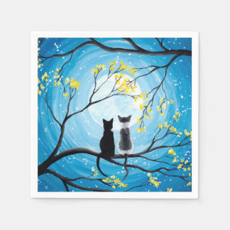 Serviette En Papier Lune lunaire avec chats