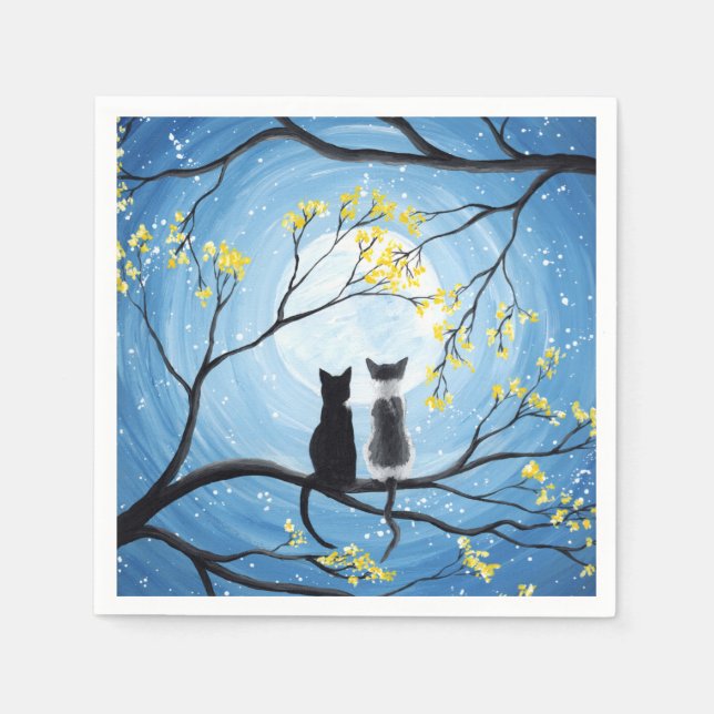 Serviette En Papier Lune lunaire avec chats (Devant)