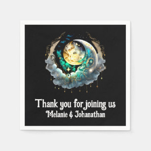 Serviette En Papier Lune lunaire céleste noir vert étoile nuit