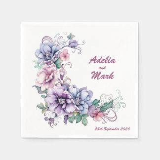 Serviette En Papier Lune rose sur Fleurs : serviettes Mariages personn