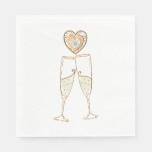 Serviette En Papier Lunettes de Champagne et Coeurs
