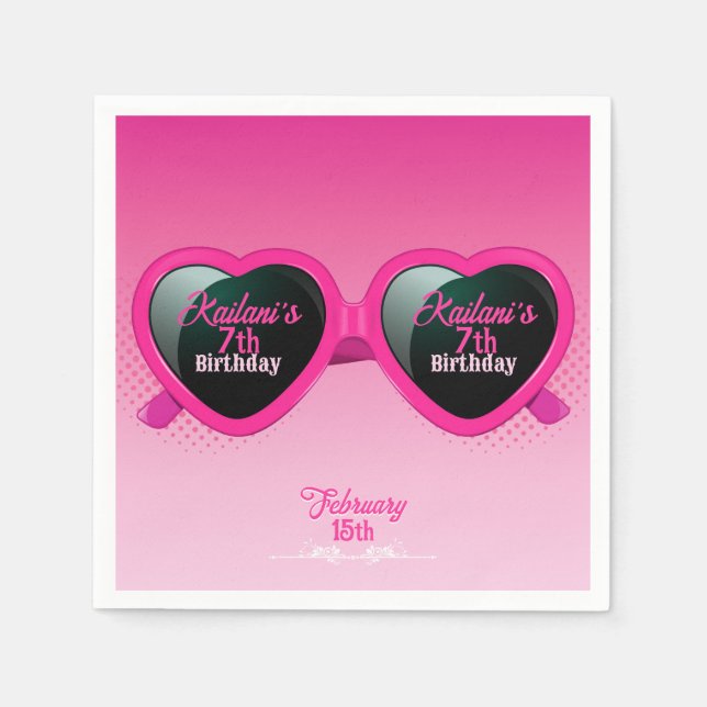 Serviette En Papier Lunettes de soleil Coeur Rose chaud Anniversaire (Devant)