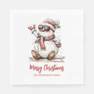 Serviette En Papier Lunettes de soleil de bonhomme de neige de Joyeux