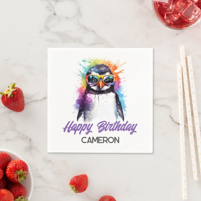 Serviette En Papier Lunettes de soleil Pingouin de fête, anniversaire  (En situation)