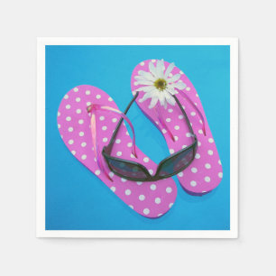 Serviette En Papier Lunettes De Soleil Sur Polka Dot Flip-flops