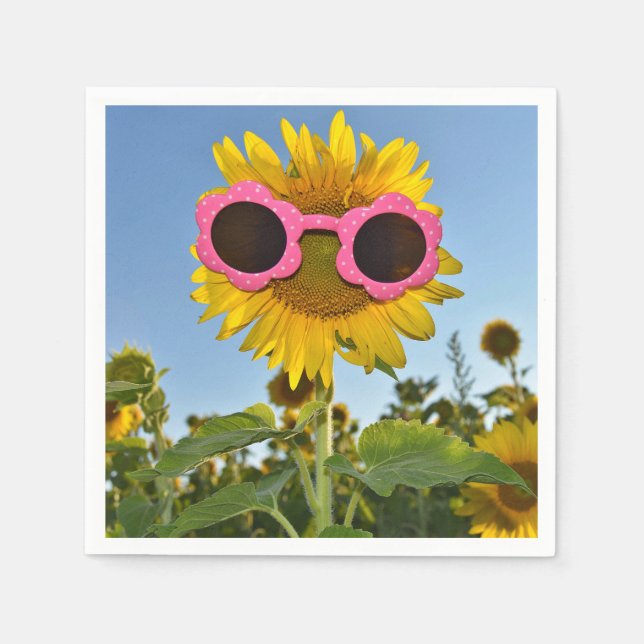 Serviette En Papier lunettes de soleil sur tournesol jaune (Devant)