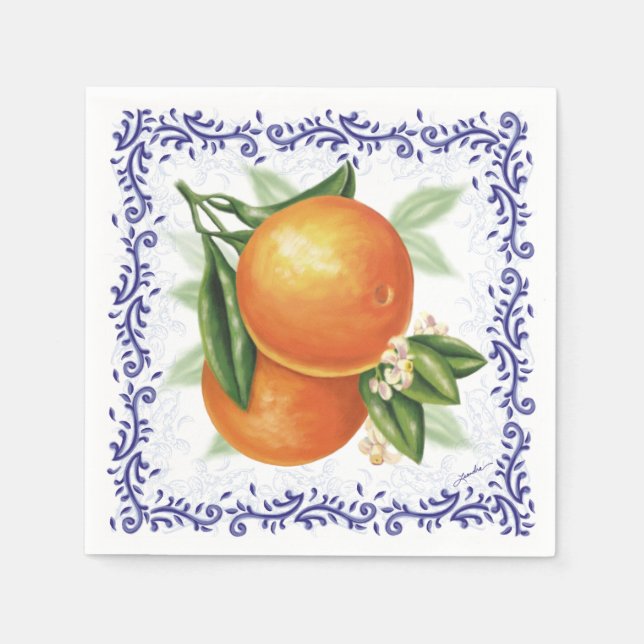 Serviette En Papier Luscieux Oranges Toile Cocktail Napkins (Devant)
