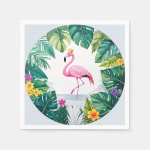 Serviette En Papier Lush Leafy Couronne Élégante de Flamant Rose Tro