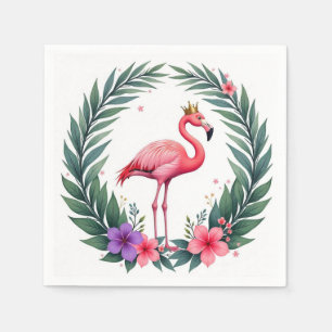 Serviette En Papier Lush Leafy Couronne Élégante de Flamant Rose Tro
