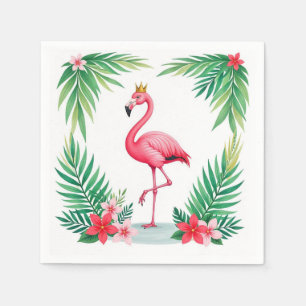 Serviette En Papier Lush Leafy Couronne Élégante de Flamant Rose Tro