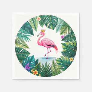 Serviette En Papier Lush Leafy Couronne Élégante de Flamant Rose Tro
