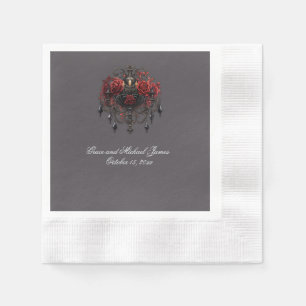 Serviette En Papier Lustre gothique noir complexe avec Rose