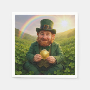 Serviette En Papier Lutin Irlandais Avec Pièce d'Or et Arc-en-Ciel