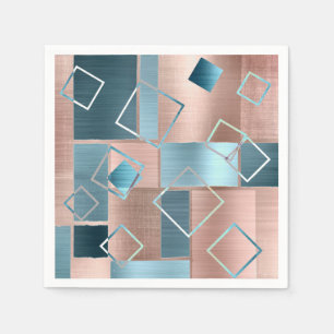 Serviette En Papier Luxe Abstrait Blush Rose Gold et Turquoise Géomé