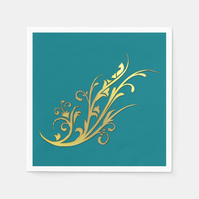 Serviette En Papier Luxe Abstrait Fleur en Or Faux (Devant)