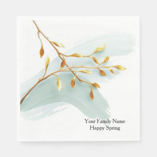 Serviette En Papier Luxe Abstrait Vert Sauge Feuille d'Or Branche de S