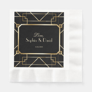 Serviette En Papier Luxe Black and Gold Great Gatsby Mariage
