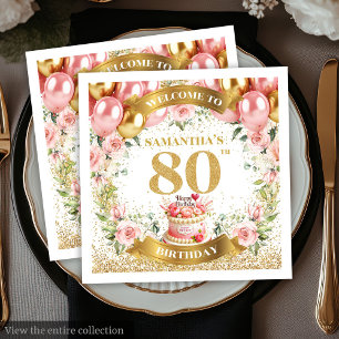 Serviette En Papier Luxe Blush Flowers 80e Anniversaire Papier Napkins
