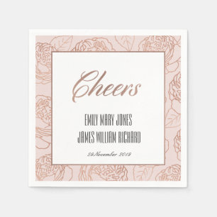 SERVIETTE EN PAPIER LUXE BLUSH ROSE ROSE OR FLORAL CHEURS MARIAGE