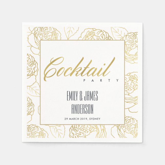 SERVIETTE EN PAPIER LUXE FAUX OR ÉLÉGANT ROSE FLEUR COCKTAIL PARTY (Devant)