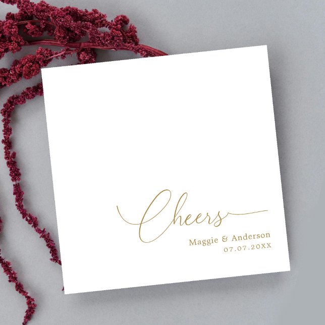 Serviette En Papier Luxe Gold Monoline Tail Script Félicitations Maria (Modern and Chic: Personalized Wedding Napkins)