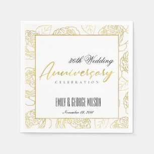 SERVIETTE EN PAPIER LUXE GOLD WHITE ROSE FLORAL TOUTE ANNÉE ANNIVERSAI