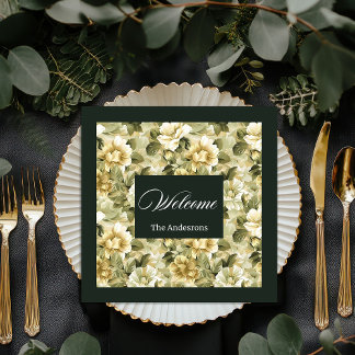 Serviette En Papier Luxe Green Napkins Gold Foliing Table Accent
