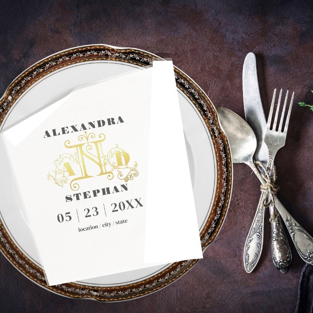 Serviette En Papier Luxe Romantique Flourish Calligraphie Mariage Or (Créateur téléchargé)