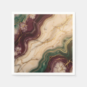 Serviette En Papier Luxueux Bourgogne Émeraude Vert Marbre Floral