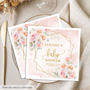 Serviette En Papier Luxueux floraux rose vif baby shower déjeuner