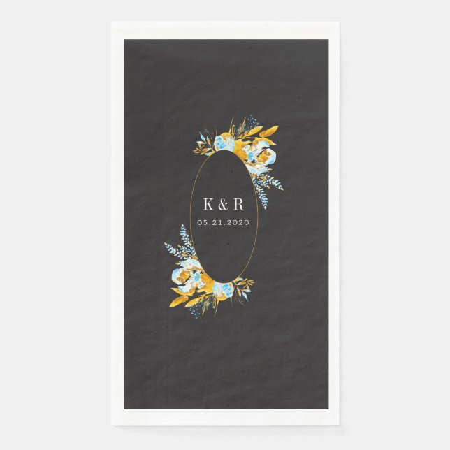 Serviette En Papier luxueux mariage monogramme doré turquoise (Devant)