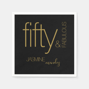 Serviette En Papier Luxueux Noir Or Cinquante et Fabuleux Anniversaire