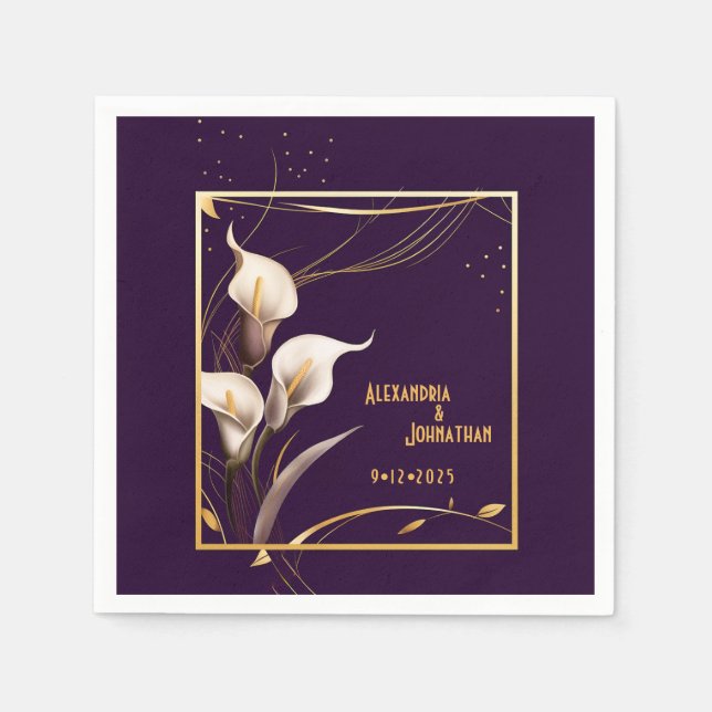 Serviette En Papier Luxueux violet et ivoire Calla Lily Mariage (Devant)