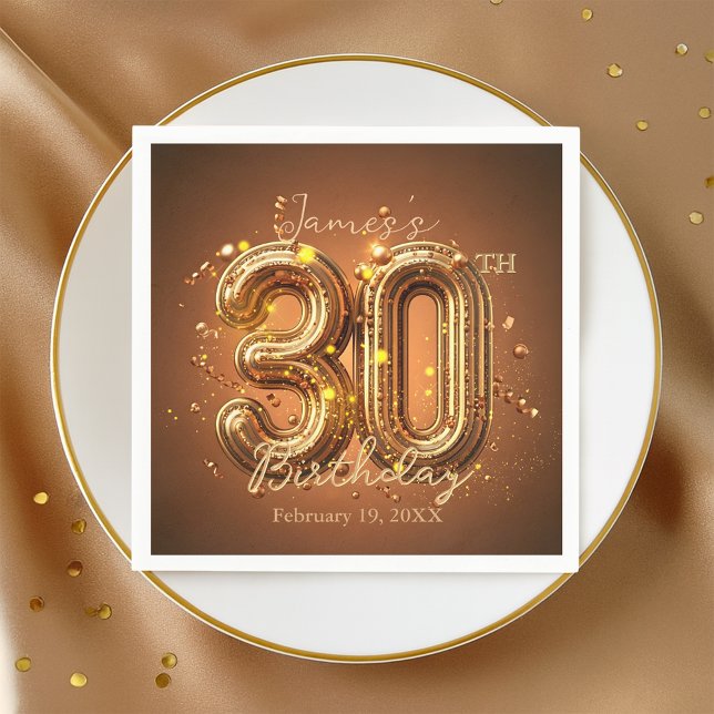 Serviette En Papier Luxurious Chic Glam Brown et Gold 30e anniversaire (Créateur téléchargé)
