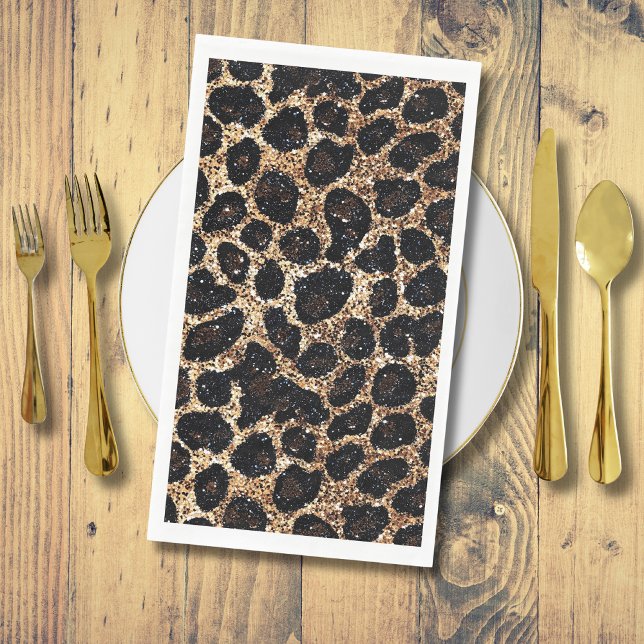 Serviette En Papier Luxury Glitter Gold Brown Black Leopard Pattern (Créateur téléchargé)