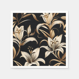 Serviette En Papier Lys dorés modernes sur noir