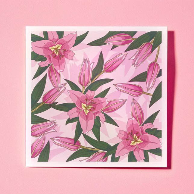 Serviette En Papier Lys rose florissant (Pink Blooming Lily Napkins)