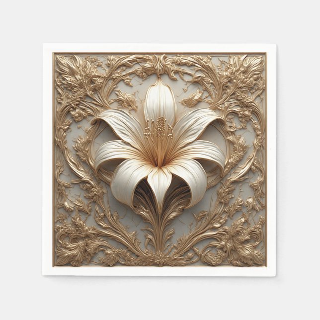 Serviette En Papier Lys sophistiqué doré (Devant)
