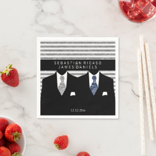 Serviette En Papier M. et M. Suit et Gray Blue Cravates Mariage gay