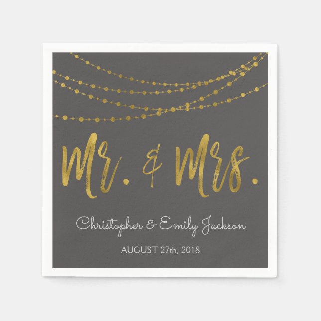 Serviette En Papier M. et Mme Charcoal et Gold Foil (Devant)