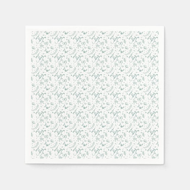 Serviette En Papier M et Mme cute doodles vert sauge (Devant)