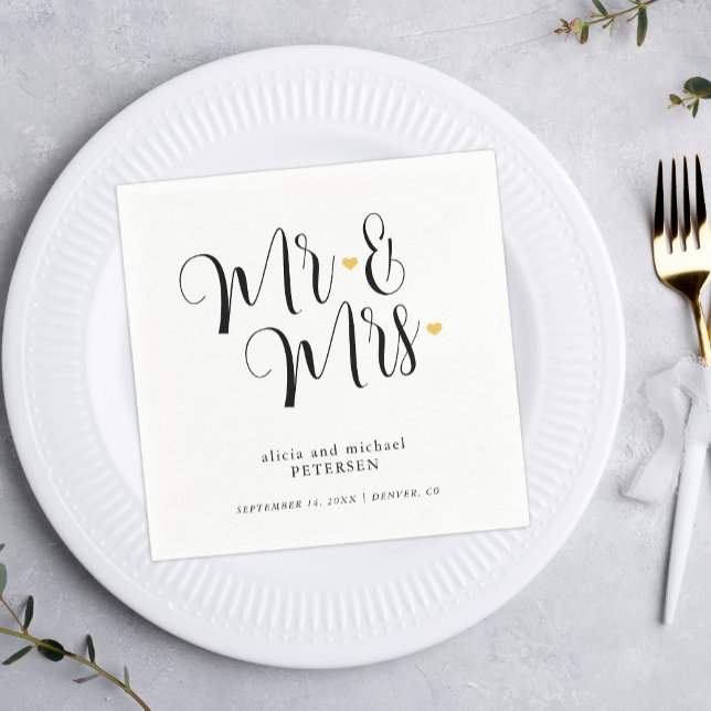 Serviette En Papier M. et Mme écriture simple mariage élégant (Créateur téléchargé)