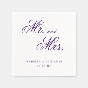 Serviette En Papier M. et Mme Elegant Mariage officiel Royal Purple