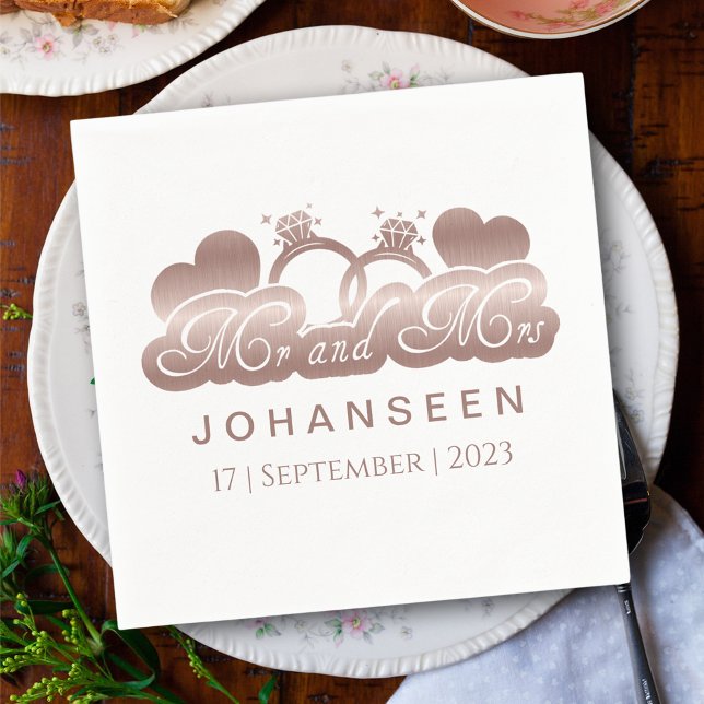 Serviette En Papier M. et Mme Elegant Rose Gold Foil Hearts Mariages (Créateur téléchargé)