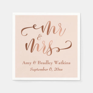 Serviette En Papier "M. et Mme" Faux Copper Script on Blush Pink