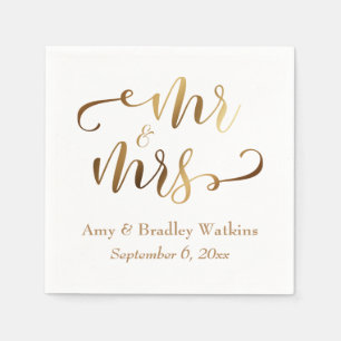 Serviette En Papier "M. et Mme" Faux Gold Foil Script sur blanc