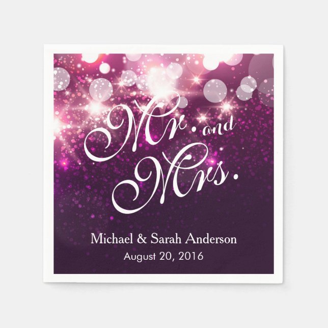 Serviette En Papier M. et Mme - Glam Parties scintillant rose Mariage (Devant)